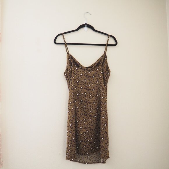 * Urban Outfitters Mallory Leopard Print Spaghetti Strap Cowl Neck Slip Dress - Picture 7 of 8
